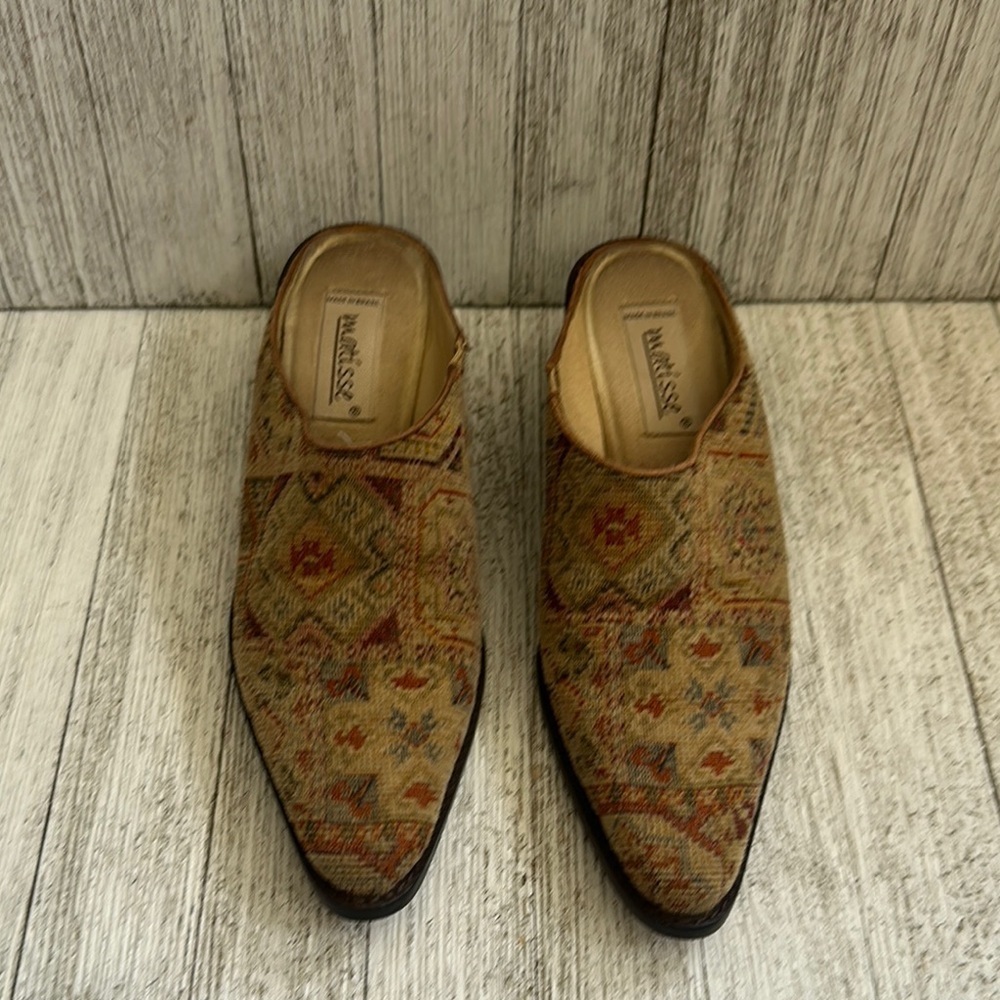 Matiesse Mules Slip On Heeled Shoes Woven
Tapestry Pointed Toes - Picture 2 of 8